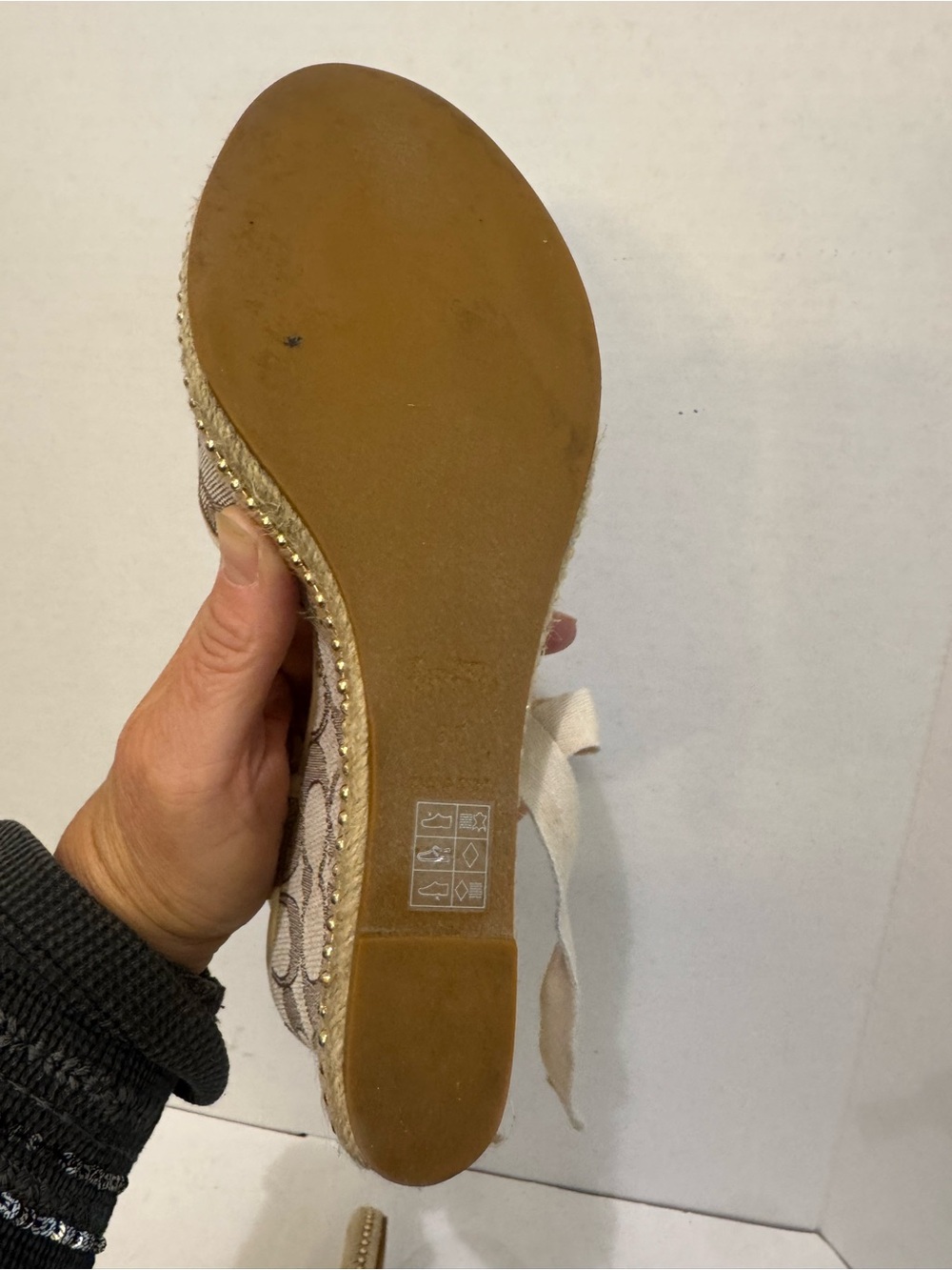 Coach Beige Canvas Logo Espadrille Sandals with Tie Ankle - Picture 8 of 14